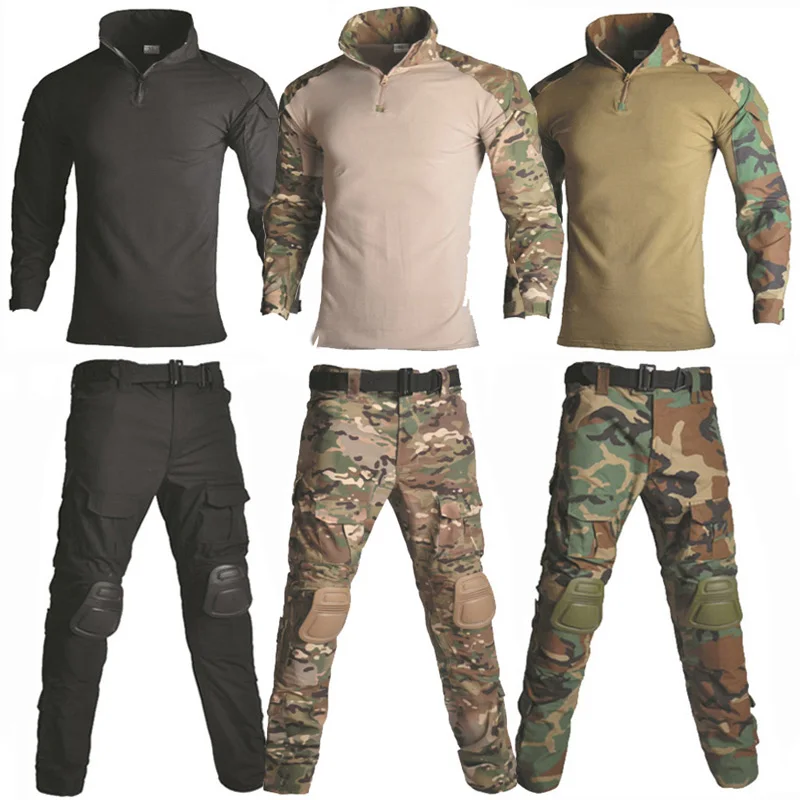 

Military Uniform Shirt + Pants With Knee Elbow Pads Outdoor Airsoft Ghillie Suit Tactical Frog Sets Camouflage Hunting Clothes
