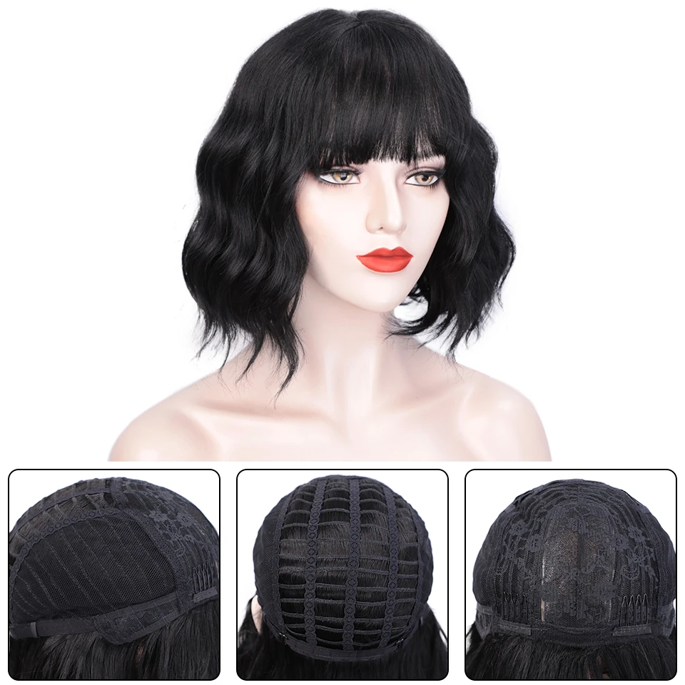 AISI HAIR синтетический короткий волнистый парик с челкой натуральные черные парики