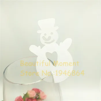 

50pcs/lot Paper Laser Cut Snowman Place Wine Glass Cup Card For DIY Christmas Birthday Wedding Festival Party Home Decoration