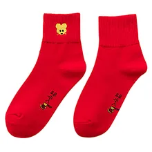 Новинка; сезон осень-зима; большие красные носки; женские носки с рисунками из мультфильмов; Праздничные Носки для дня рождения; носки с вышивкой в виде злодейки и мышки; Популярная мода