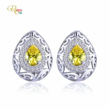 

Rainbamabom Vintage 925 Solid Sterling Silver Water Drop Created Moissanite Wedding Engagement Fine Jewelry Earrings Wholesale