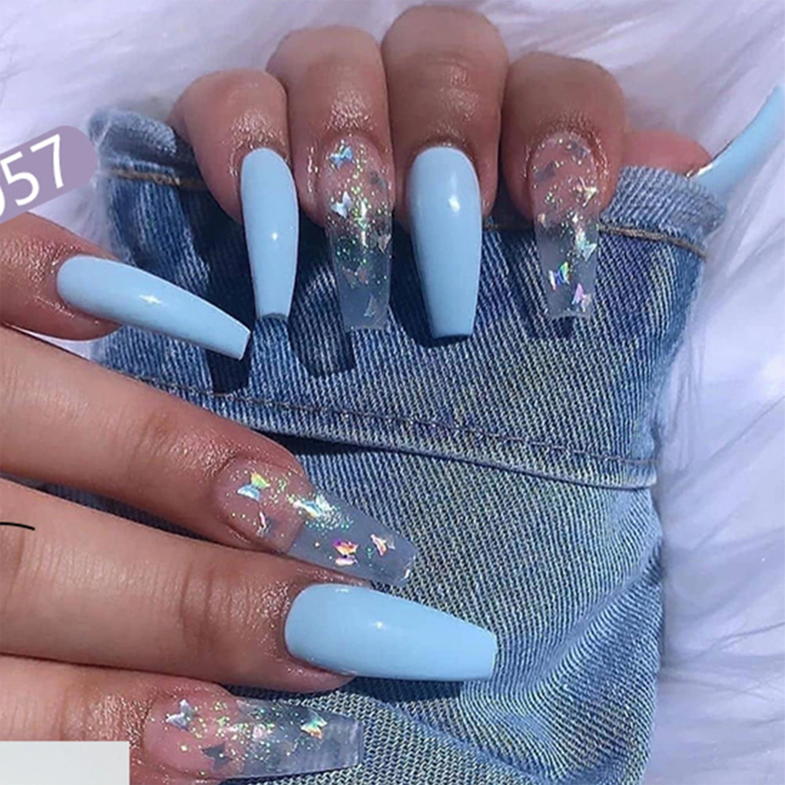 pic Coffin Long Square French Tip Acrylic Nails 24pcs set long ballerina fake nails