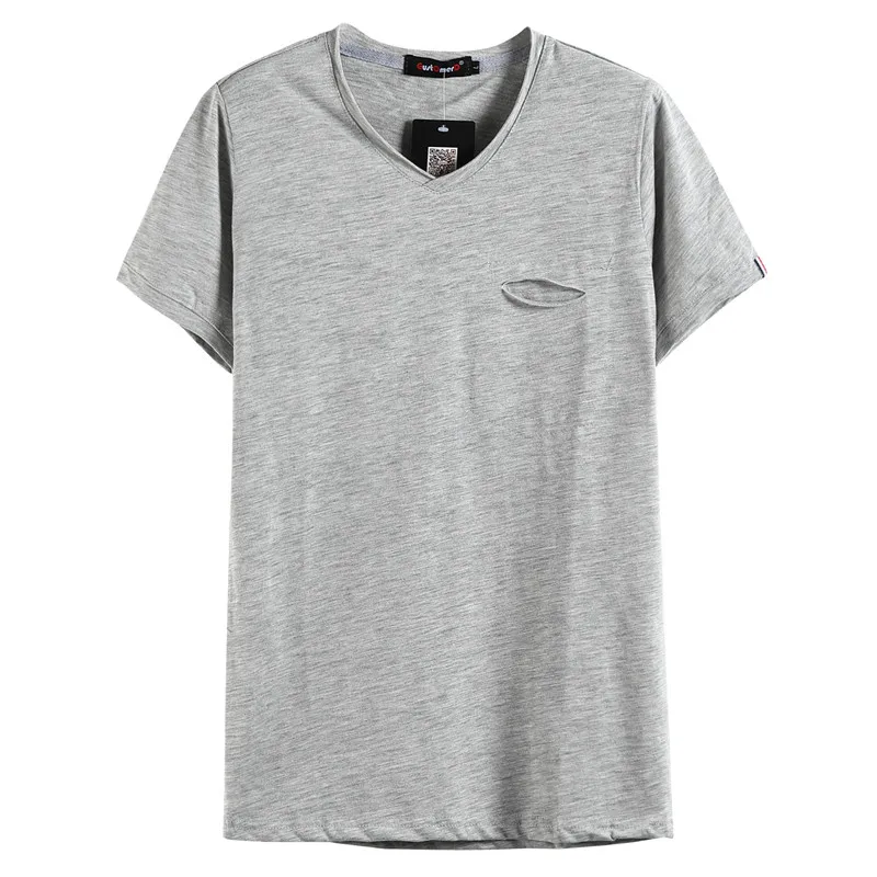 NEGIZBER 2019 New Fashion T Shirt Men Solid Slim Fit V-neck Top Tees Men Casual Soft Cotton Mens T-shirts