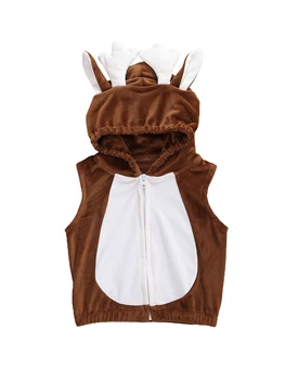 

Newborn plush vest baby sleeveless color block three-dimensional antler hooded jacket cute animal vest jacket