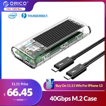 ORICO – boîtier pour SSD Thunderbolt 3, 40Gbps, M.2 NVME, 2 to, Transparent, USB C, câble 40Gbps vers C, pour Mac et Windows