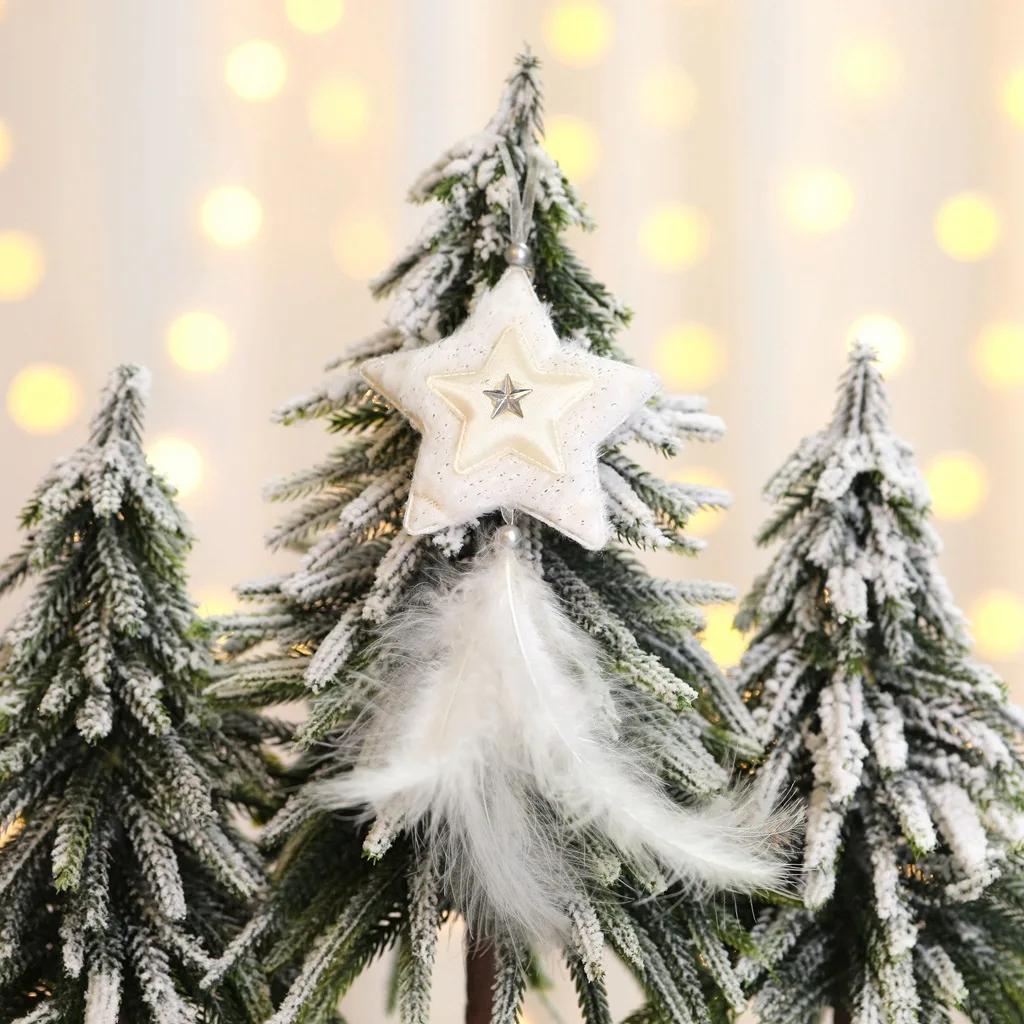 Рождественские украшения, белые пентаграммы, перо, подвеска, Рождественская елка, сделай сам, висячие украшения, новогодние, рождественские, вечерние, Декор для дома - Цвет: silver star