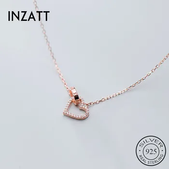 

INZATT Real 925 Sterling Silver Zircon Heart Pendant Choker Necklace For Fashion Women Cute Fine Jewelry Minimalist Accessories
