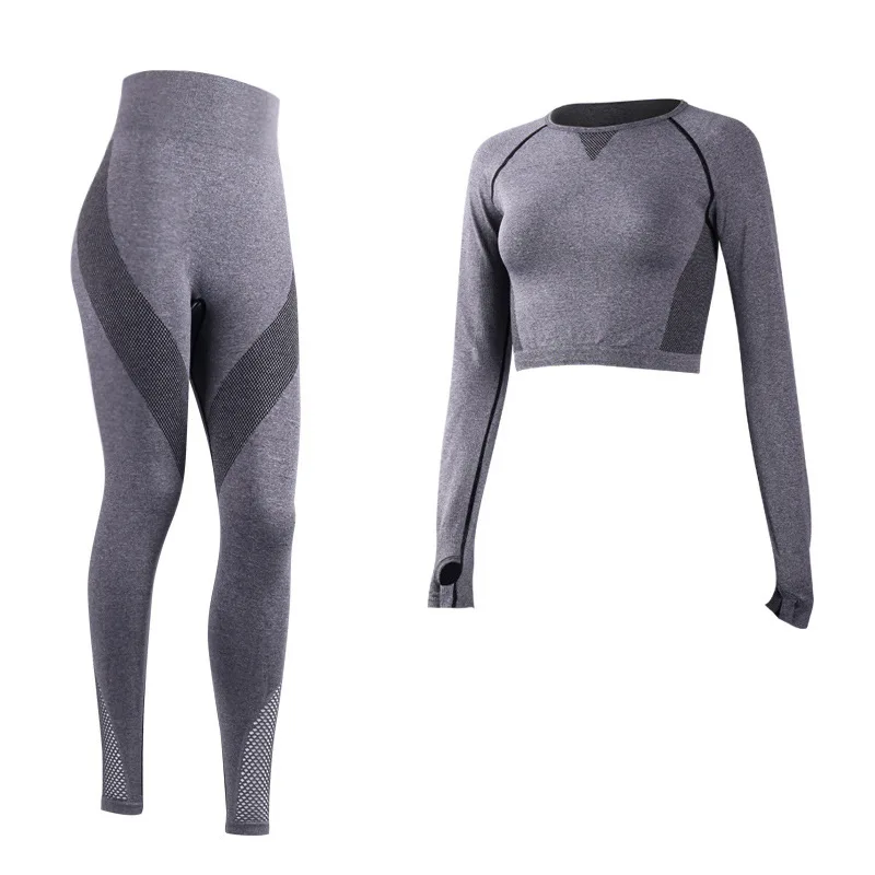 Sports Clothing Ourdoor Running Outfit Ladies 2 Piece Set Top With Full Sleeves And Pants Fitness Wear Seamless Gym Yuga Set