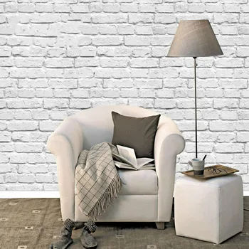 

Vinyl PVC Vintage 3D Stereo Effect White Brick Wallpaper Roll Rustic Realistic Faux Brick Waterproof Contact Paper WallPaper