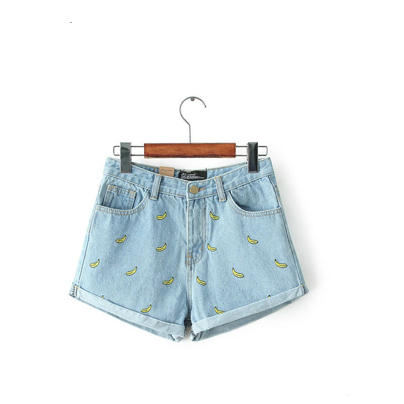 Sky blue Джинсовые шорты женские красивые летние синие джинсовые шорты с банановым цветком хлопковые шорты размера плюс повседневные женские джинсовые шорты на молнии - Цвет: Sky blue