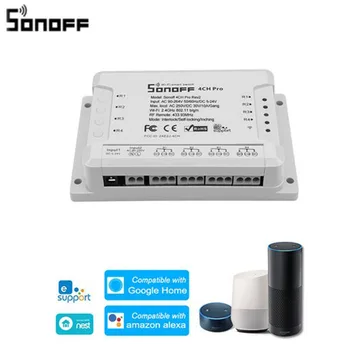 

Sonoff 4CH Pro R2, Smart Wifi Switch 433MHz RF Wifi Light Switch 4 Gang 3 Working Modes Inching Interlock Smart Home With Alexa