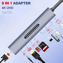 9 в 1 Thunderbolt 3 док-станция USB C концентратор type-c к HDMI+ VGA с аудио hd-конвертер адаптер для Macbook samsung S8 USB C
