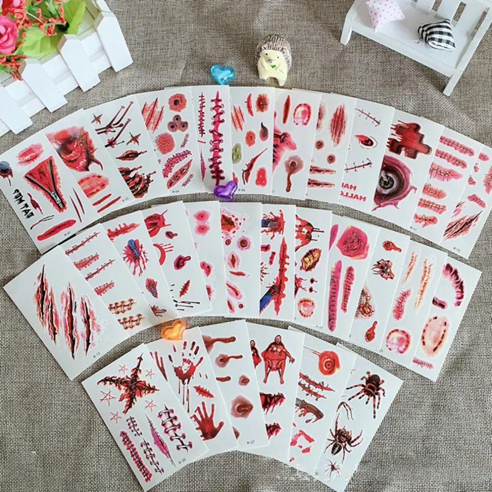 30 Pcs Halloween Temporary Tattoos Stickers Horror Scars Makeup Tattoos Props Art Stickers Tattoo Stickers for Halloween