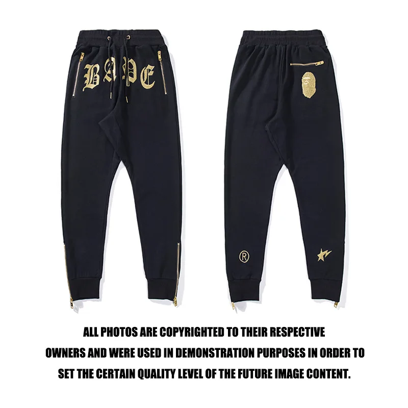 

Men Embroidered Bronze Zipper Trousers Sanskrit Industrial Drawstring Sweatpants Chinese-style Thin Spring And Autumn Gymnastic