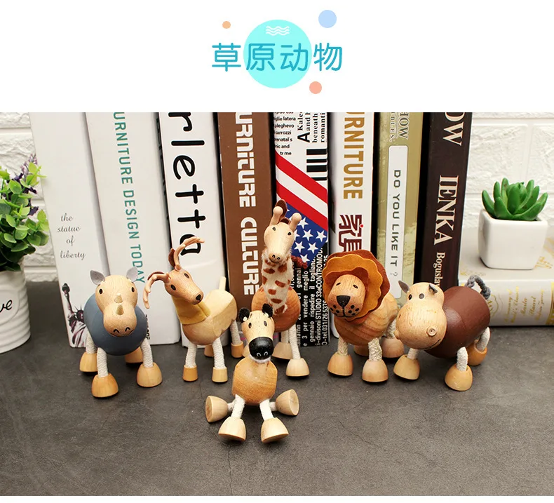 Strange New Creative Home Crafts Office Decoration Wooden Small Animal Doll Children Mini Model Toy