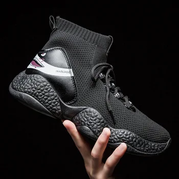 

2019 summer men's high-top coconut shoes popcorn bottom breathable men's shoes thick-soled running shoes new socks shoes