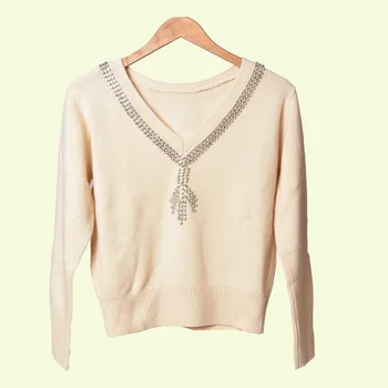

Women Sweater 2019 Autumn and Winter New V-neck Diamond Wool Sweater Top