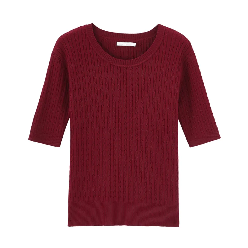 Burgundy INMAN, весна, Новое поступление, Литературная французская вязаная одежда с круглым воротником, Женский Однотонный пуловер, свитер - Цвет: Burgundy