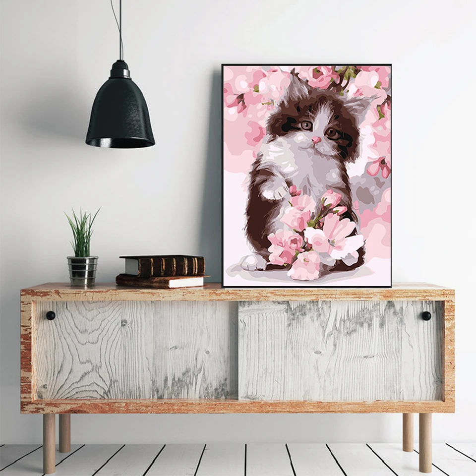 AZQSD DIY Unframe краска по номерам кошка настенная художественная акриловая краска масляная краска по номерам животное на холсте подарок ручной работы