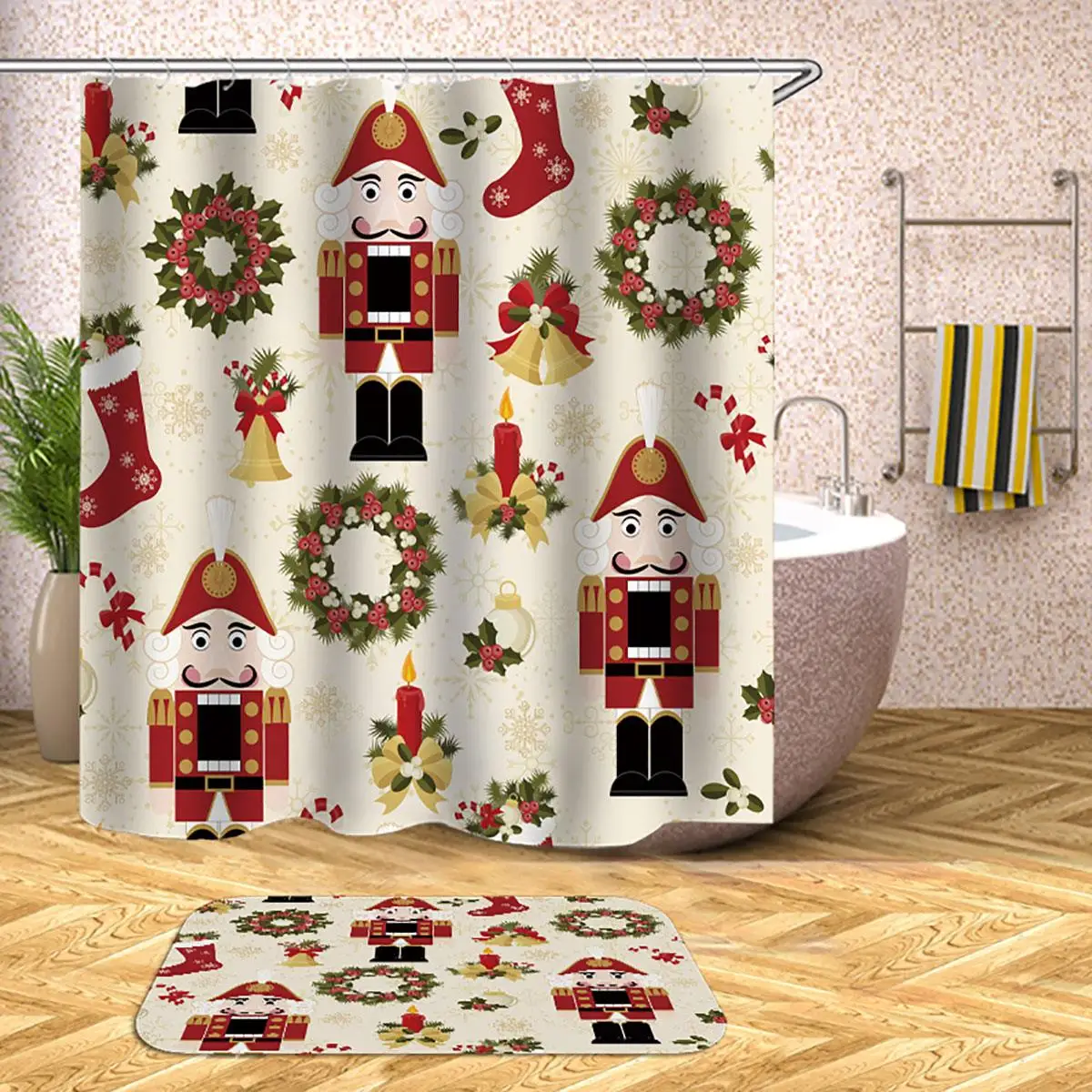 Merry Christmas набор для ванной с милым рисунком водонепроницаемый занавеска для душа крышка для унитаза коврики Нескользящие ковры домашний Декор рождественские подарки