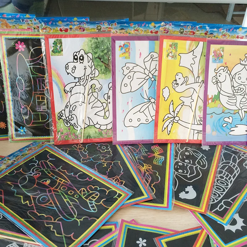 Children DIY Creative Cartoon Color Scratch Card Fun Children Scraping Painting Children Students Scratch Drawing Paper Wholesal
