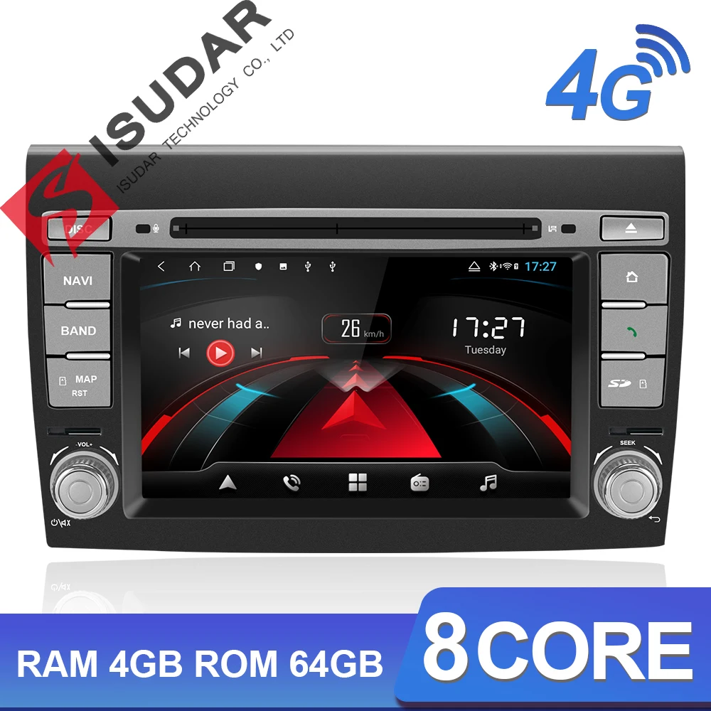 Isudar H53 4G Android Авто Радио 2 Din для Fiat/Bravo 2007-2012 Автомобильный мультимедийный dvd-плеер Восьмиядерный ram 4 Гб rom 64G DVR камера