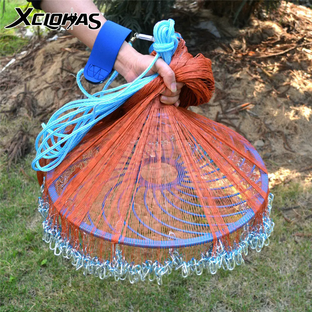 XC LOHAS Upgraded Fishing Net 4.2M-7.2M Steel Chain Sinkers Hand Cast Net  Small Mesh Throw Net with Flying Disc Fishing Tool