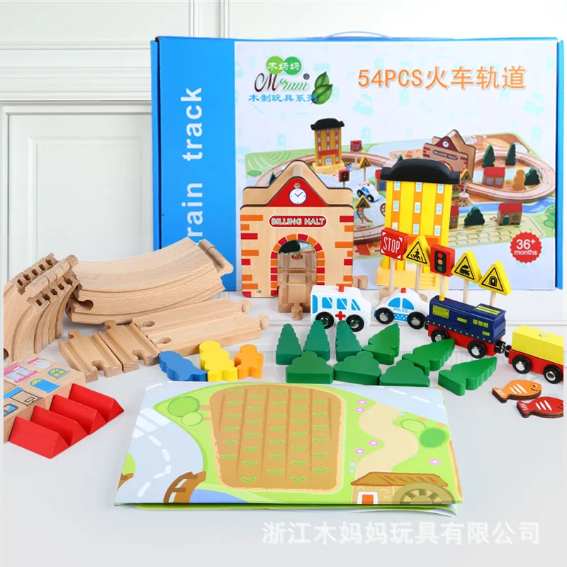 

Children Wooden Thomas Small Train Rail Car Toy Wood Train 54 Pieces Traffic Mine Set