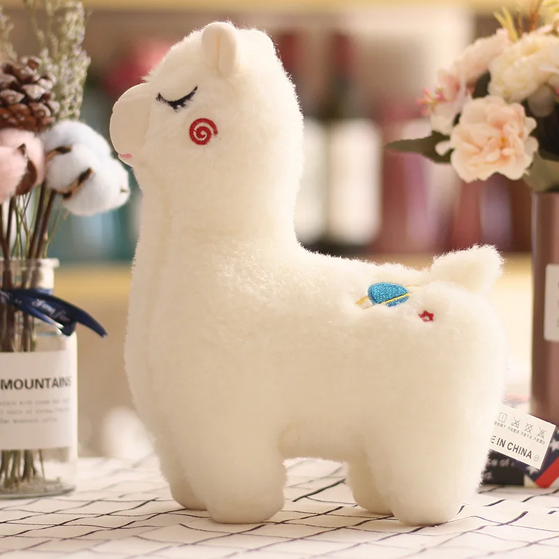 

25CM white Alpaca Plush Sheep Lama pacos Toy Dolls High Quality Soft Cotton Grass Mud Horse Baby Animals figure for Kids Gift