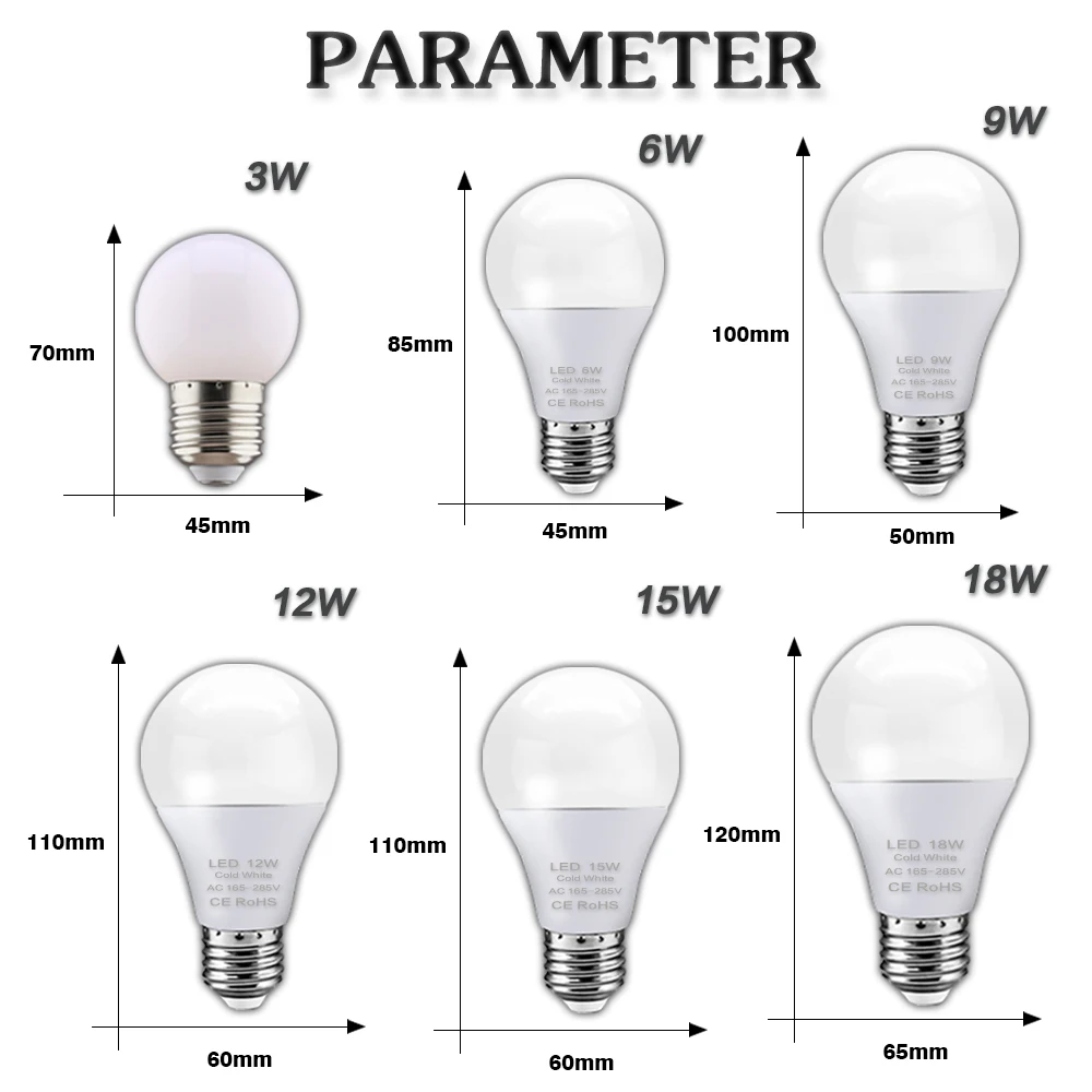 6 шт./лот E27 светодиодные лампы 220V 240V 18 Вт 15 12 9 3 Bombilla LED лампа Светодиодная