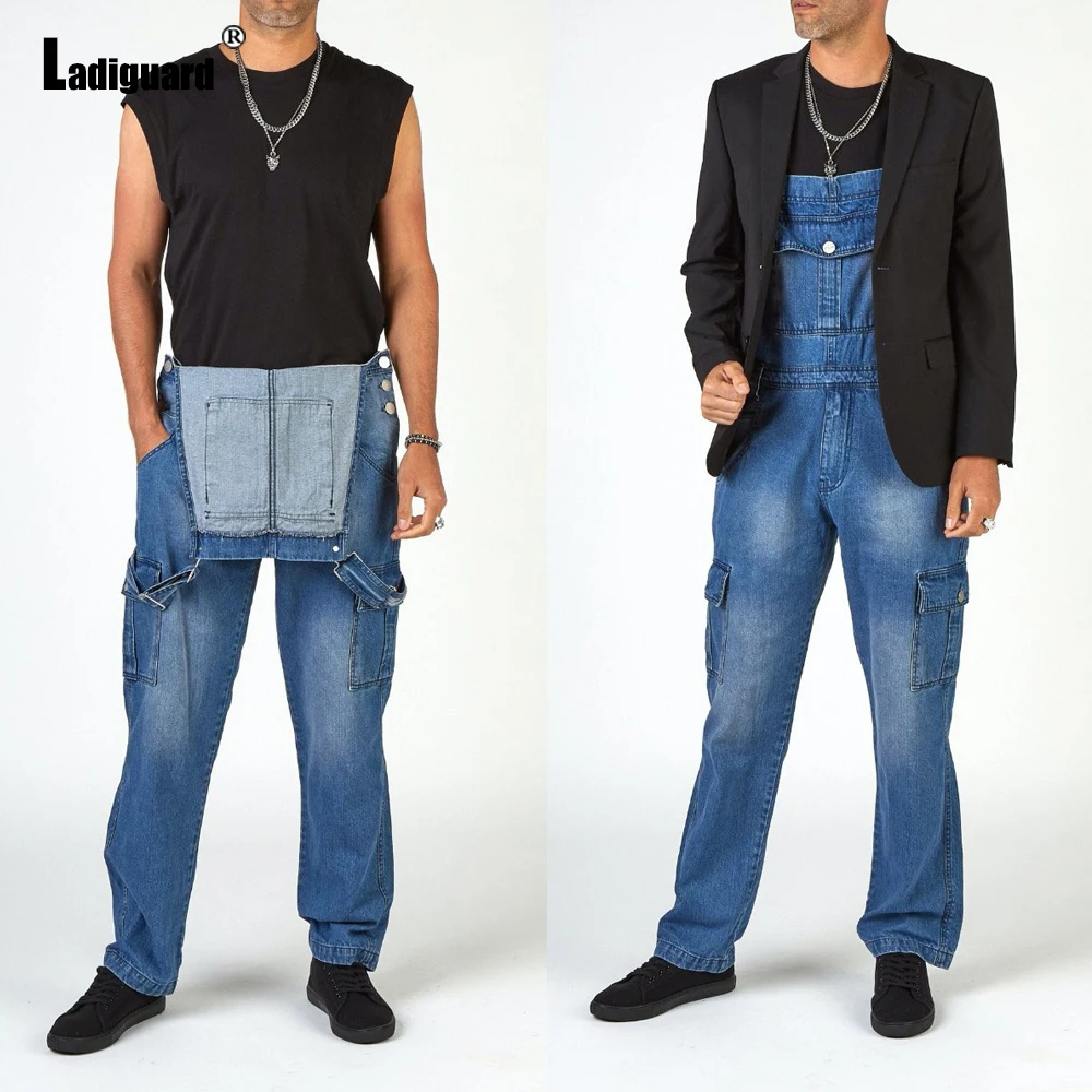 Men Denim Loose Casual Overall Jumpsuit Jeans Coat Suspender Romper Cowboy  Pants | eBay