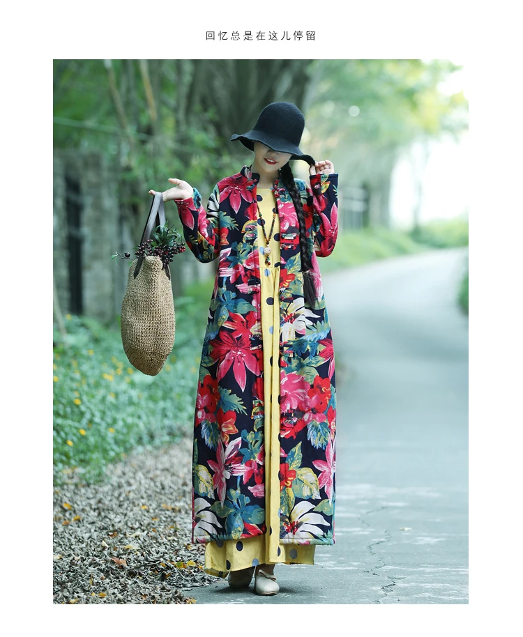 Winter New Style Ethnic-Style Cotton Linen Cotton-padded Clothes X-long Loose-Fit Brushed And Thick Retro Frog Cotton-padde