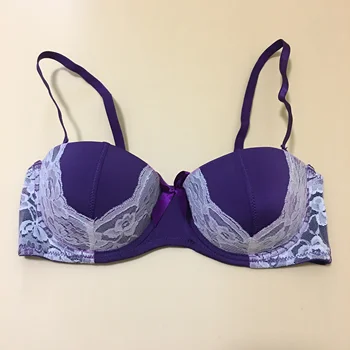 

Women Push Up Bra Wholesale Unpadded Thin Half Cup Lace Decoration Underwire Adjusted Strap Purple Cotton Cup Bralette Bras New