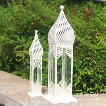 

White Candle Lantern Outdoor Camping Moroccan Wind Lamp Candlestick Romantic Wedding Centerpieces Candle Hodler Home Decor 2020