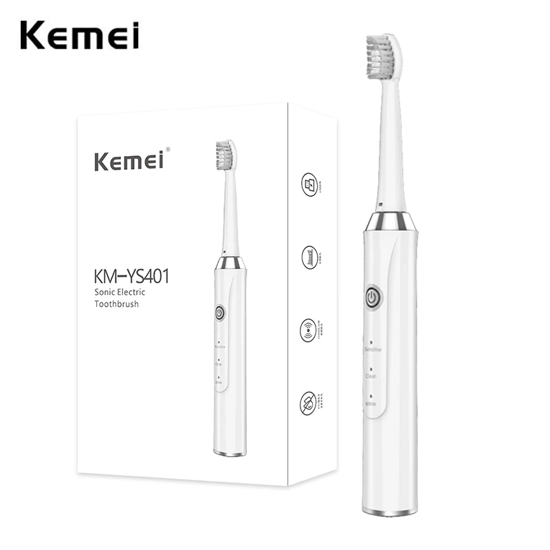 Kemei Sonic Tooth Brush Adult Automatic Electric Toothbrush USB Rechargeable with 3 Heads Replacement IPX7 Waterproof 3 Modes