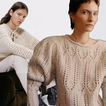 

2019 ZA Women's Knit Sweater Fashion New Winter Laminated Decorative Texture Top Bohemian Crochet Knit Top Party Gift