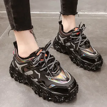 

Woman Spring Chunky Platform Sneakers 2020 New Ulzzang Fashion Lace Up Trainers High Quality Tenis Female Old Dad Casual Shoes
