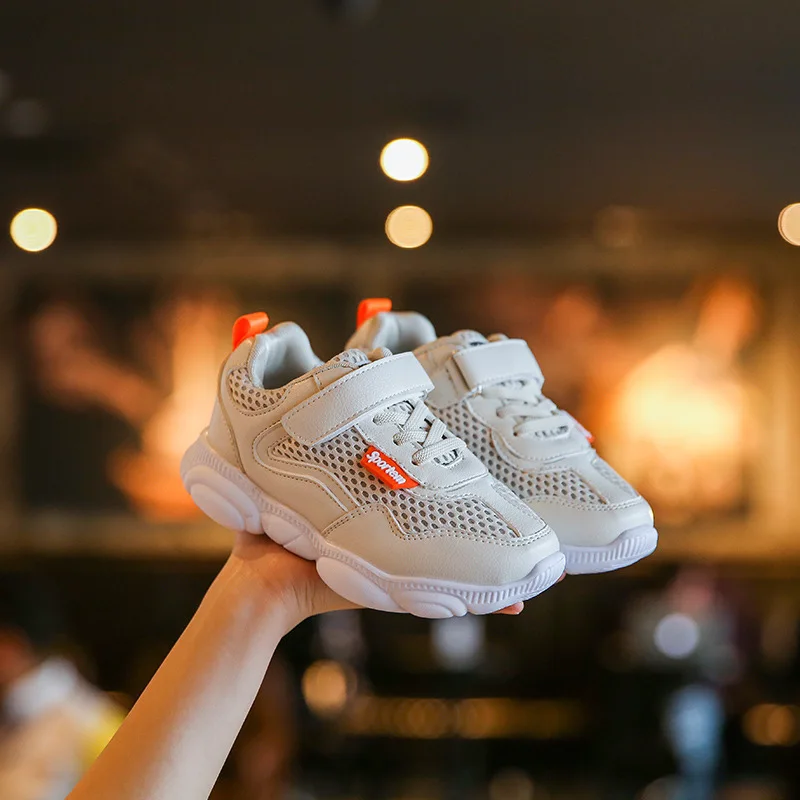 

Children Mesh Athletic Shoes 2019 Spring New Style Bear Bottom BOY'S Running Shoes Velcro Breathable GIRL'S Shoes