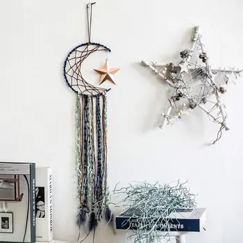 

Handmade Dream Catcher, Lovely Blue Moon Star Design Wall Hanging Home Decor Feathers Dream Catcher for Ornament Craft Gifts