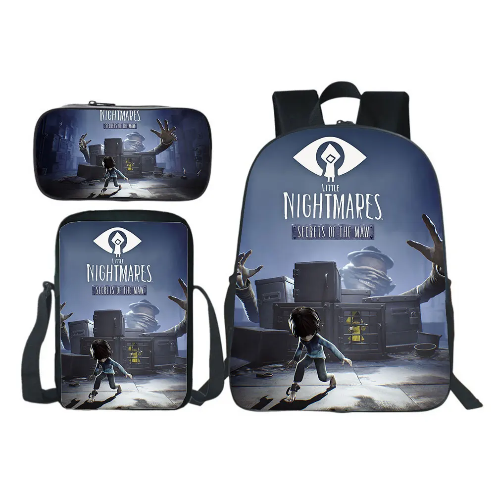 Little Nightmares New Backpack 3pcs Set Boy School Bag Teens Bookbag Kids Rucksack Gift(backpack+shouder Bag+pen Bag)