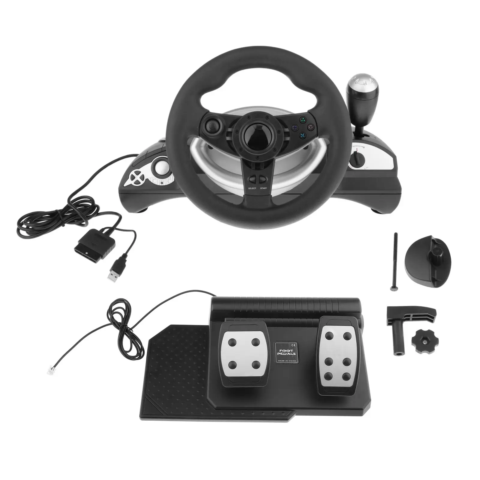 ASHATA Volant de Course pour PS3, pour PS2, PC, Volant et Pédale de Course  Driving Force