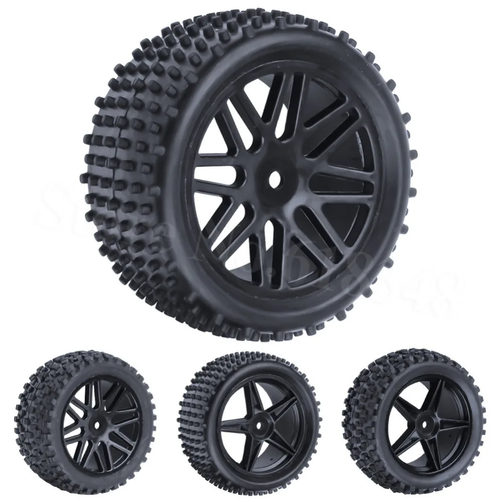 4pcs 12mm Hex Tires/Tyre & Wheel Rim Front&Rear For 1/10 RC Road Buggy Car
