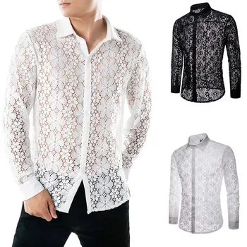 

Men's Clothing Casual Men's Summer Autumn Casual Lace Shirts Long Sleeve Shirt Hollow Shirt Top Blouse 2018 MRMT Brand Cloth