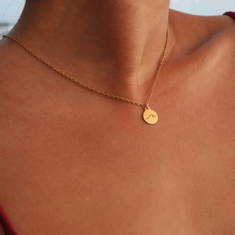 

Boho Ocean Wave Stainless Steel Necklace Women Fashion Gold Color Wave Pendant Chain Necklace Choker Stainless Steel Jewelry