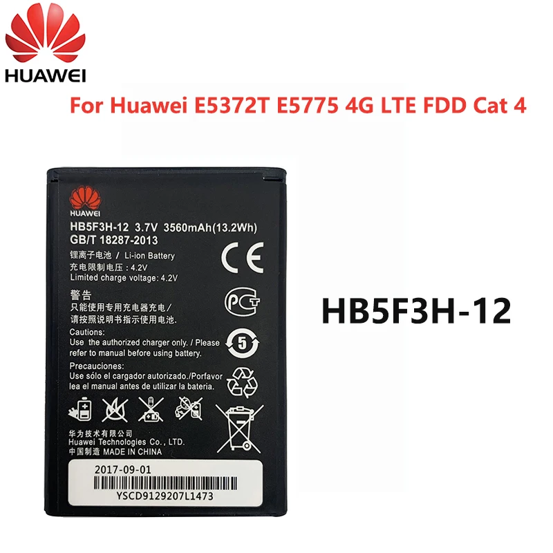 100% Оригинальная батарея Hua wei HB5F3H 3560mAh Для Huawei E5372T E5775 4G LTE FDD Cat 4 WIFI роутер 12