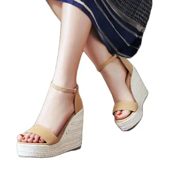 de cuña con plataforma y tacón alto para mujer, alpargatas con correa en tobillo, Punta abierta, y para playa, n. ° 33, n. °-43 - Calzado