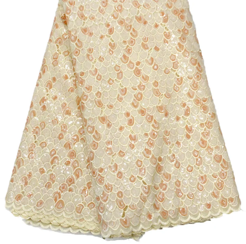 

High Quality New Arrival Organza Lace Fabric Lovely Fish Scale Design Nude Green Red Laces For African Wedding Evening Dress