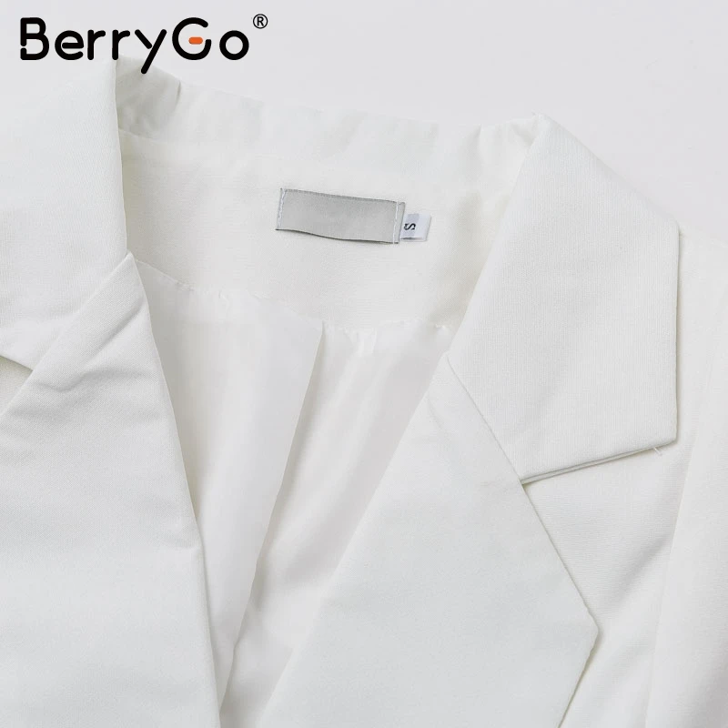 BerryGo Элегантный карманный офисный Женский блейзер сексуальный v-образный вырез длинный рукав высокая Талия Женский блейзер Осенняя мода Повседневный Женский блейзер