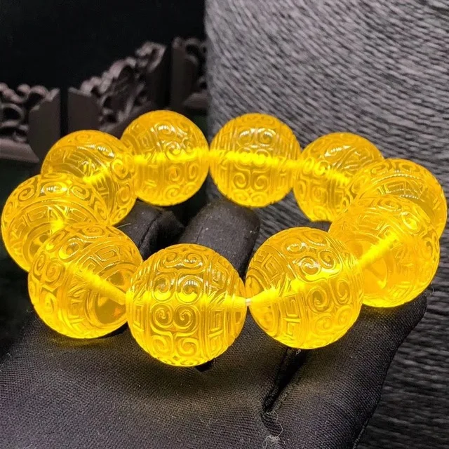 Natural Old Reed pattern amber Beads Bangles Yellow Men Women Amber Bracelet handcarved Raw amber bracelets real gold jewelry