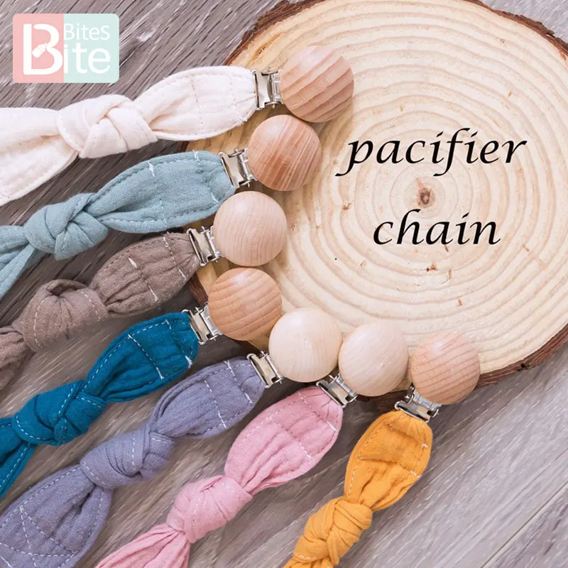 나무 Teether 코튼 젖꼭지 클립, 체인 꼰 스레드 가죽 새겨진 여우 젖꼭지 클립, 어린이용 더미 제품, 1 개